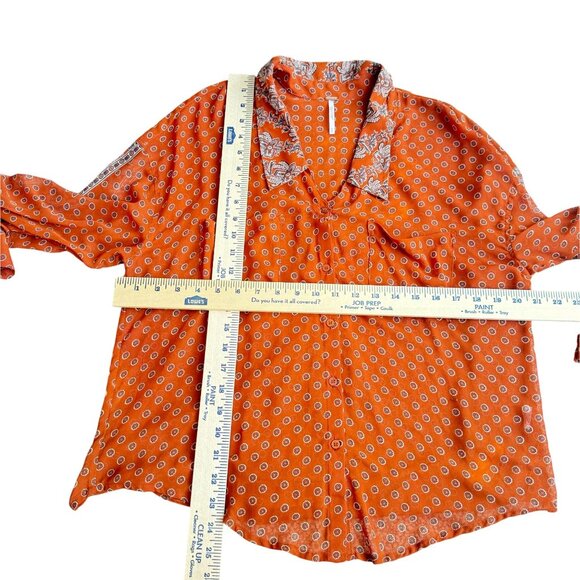 Free People Women's Orange Paisley Long Sleeve Blouse Size Small - Picture 10 of 16